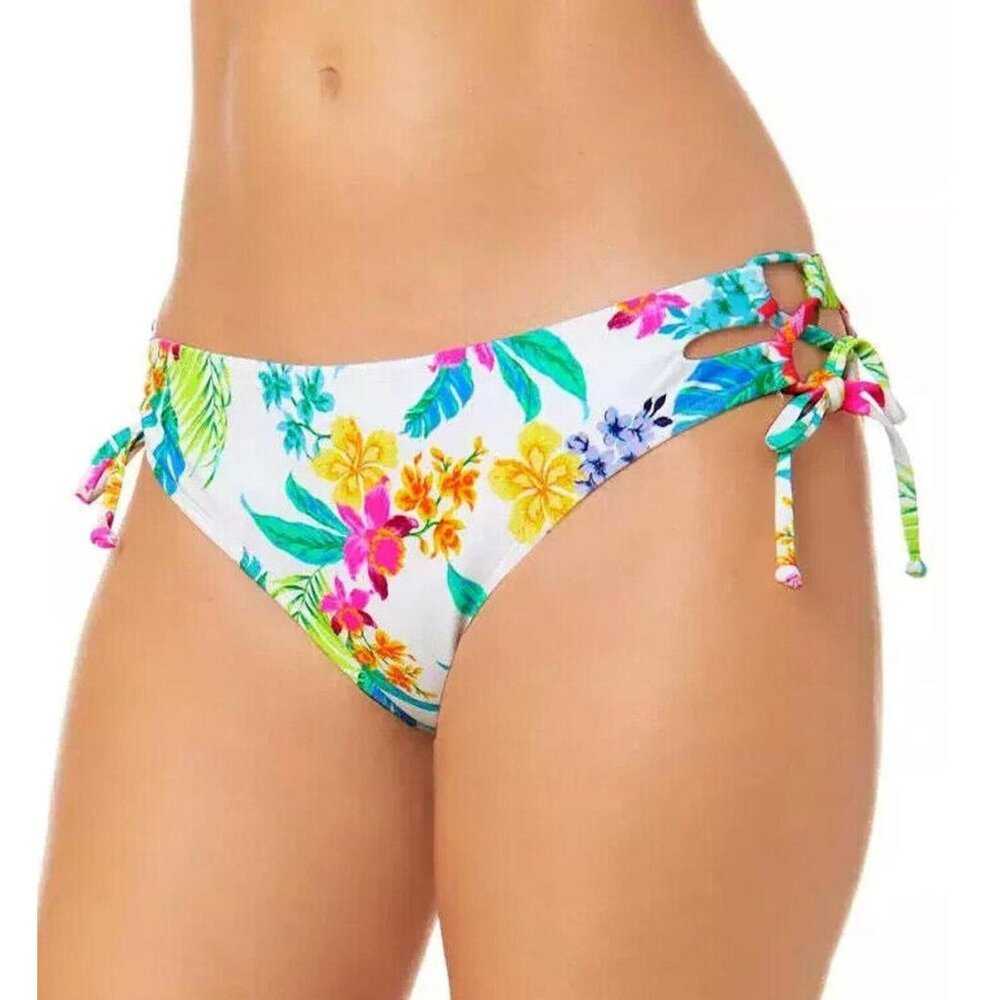 Salt + Cove Retro Hibiscus Side-Tie Bikini Bottom White S